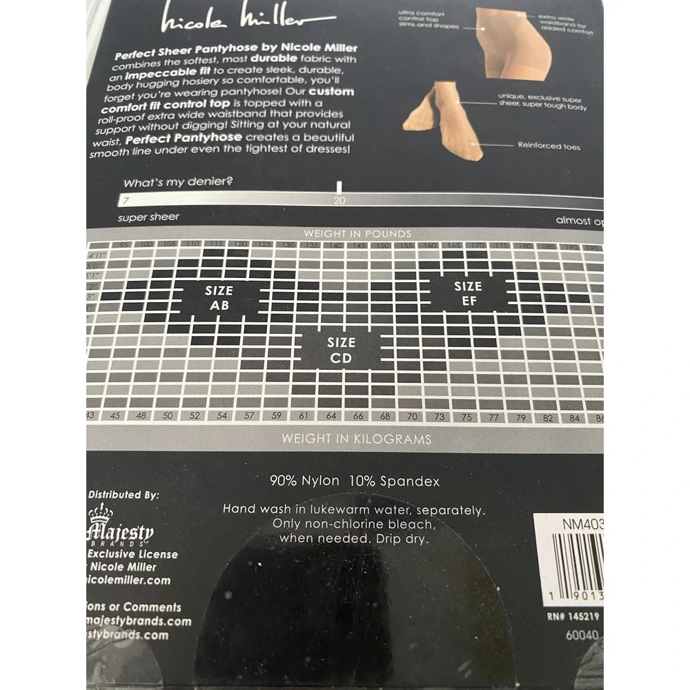 Nicole Miller New York Perfect Sheer Pantyhose Control Top NIP Size EF Nude‎
